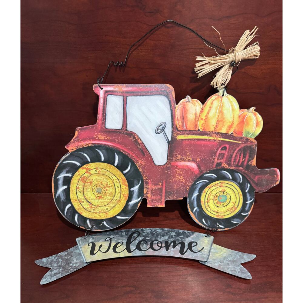 Hobby Lobby Red Metal Tractor Welcome Sign Fall Autumn Harvest Holiday Decor